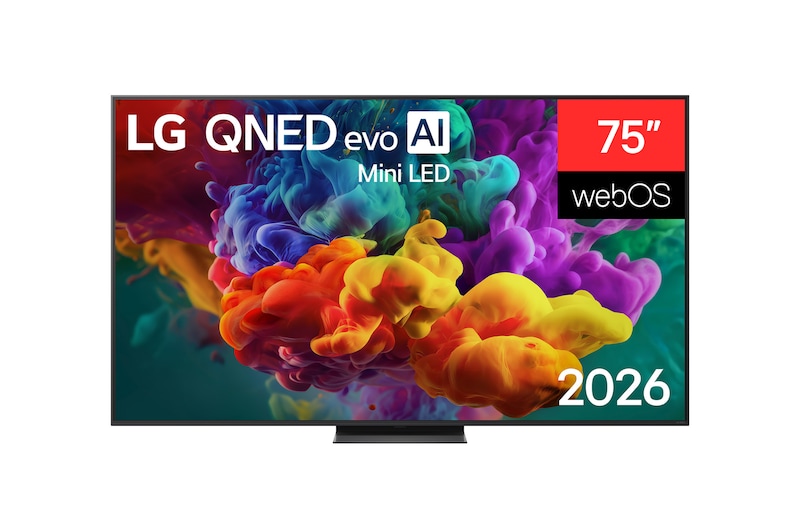 75QNED87BSA — Front view of 75 inch LG QNED evo AI Mini LED QNED87 4K Smart TV 2026 75QNED87BSA