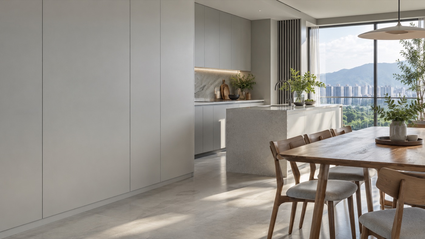 A bright kitchen and dining area